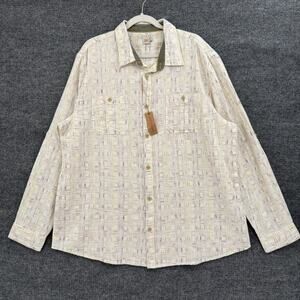 Carbon2Cobalt Shirt Mens XL Off White Multicolorn Button Up Long Sleeve Gauzy